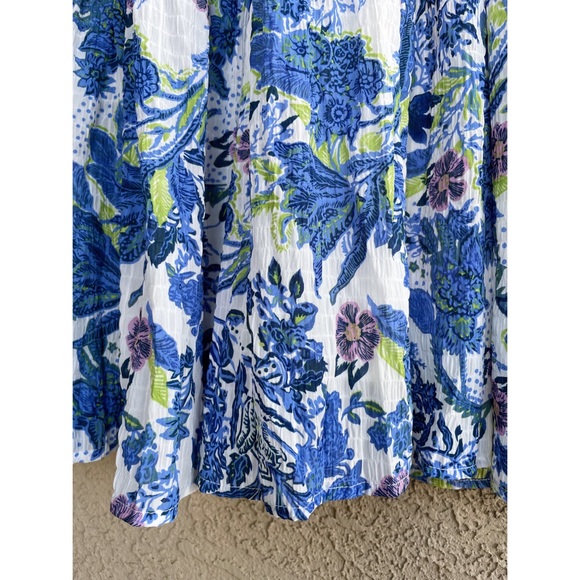 HAILEY & CO Blue White Purple & Green Floral Printed Smocked Tiered Maxi Dress L - Picture 3 of 13